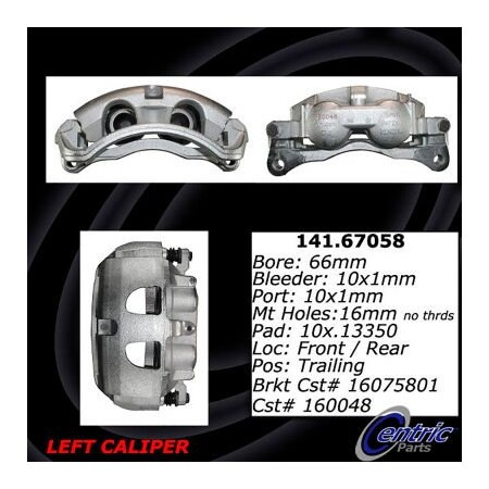 Centric Centric Semi-Loaded Brake Caliper with New Phenolic Pistons, Centric Parts 141.67058 141.67058